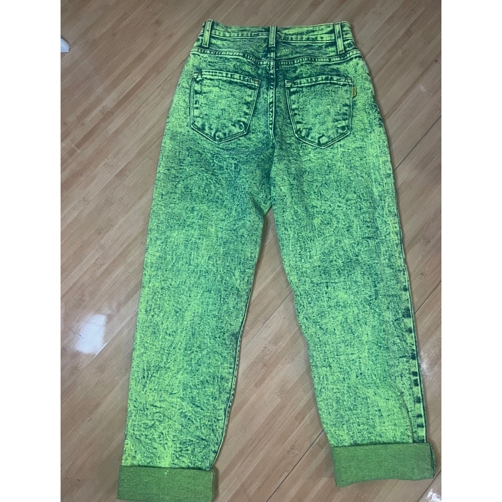 Vibrant Green Acid Wash Jeans High Rise Relaxed Straight Leg 90s Grunge Size 1 - Picture 2 of 7